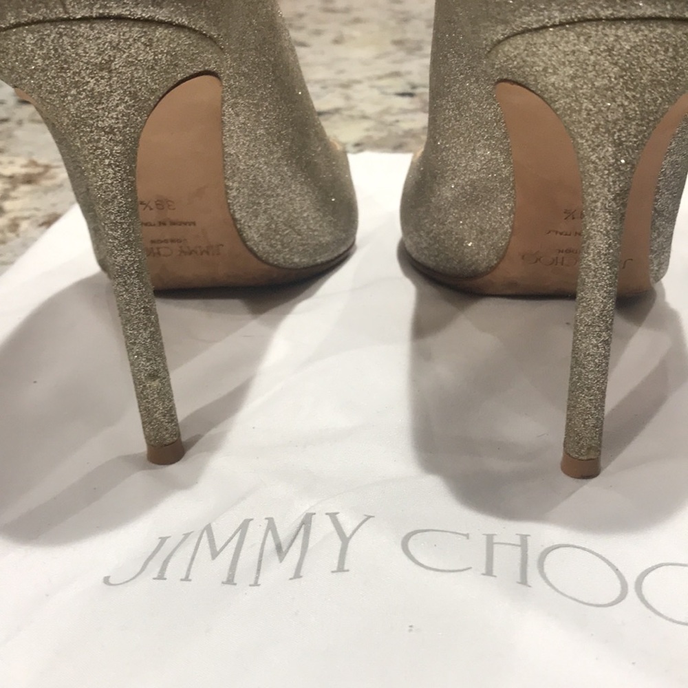 🎉 HP 🎉 Jimmy Choo | Champagne Glitter Pointy Toe Stiletto High Heels Size 39.5 - Picture 3 of 7